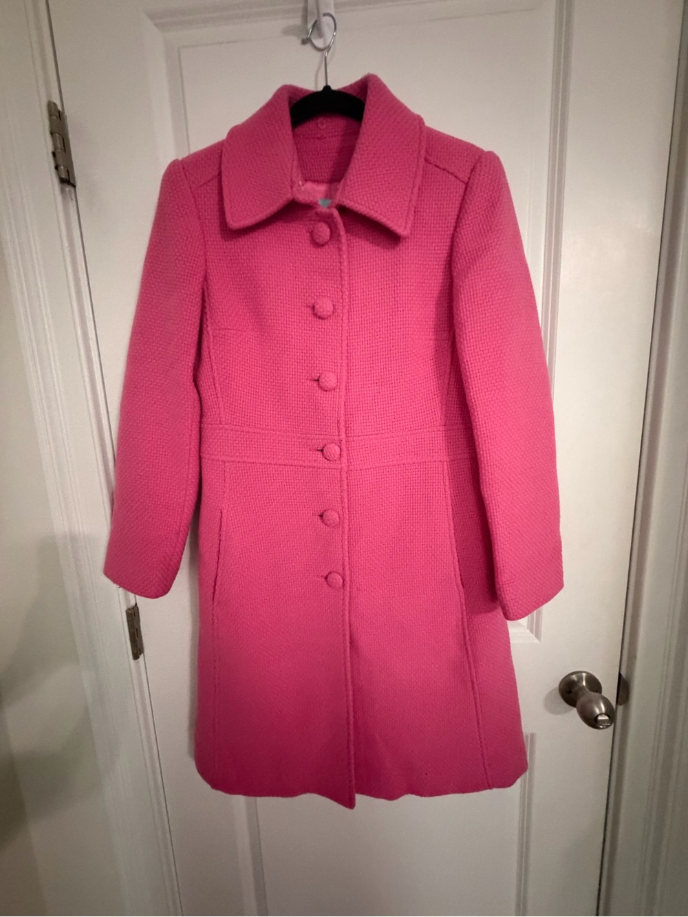 Marciano-Hot Pink Textured Button-Front Pea Coat